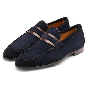 Magnanni Sz 9 Leather Daniel Loafer Men‎ Navy Suede Slip On Flat Shoes